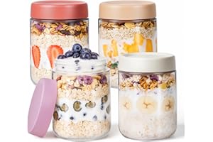 PITCH + PULSE Overnight Oats Jars, 4 pack 500ml/16oz Overnight Oatmeal Container with Lid, Homemade Yogurt Oatmeal Salad Jam Pudding Storage Container