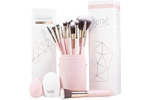 Niré Beauty Pink Makeup Brushes - 15-piece Award Winning Pink Makeup Brush Set with Case, Blending Sponge, Brush Cleaner, Guide, Gift Box