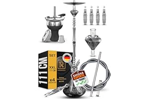 Premium Narghile Completa Grande BIG ONE Alluminio di M. ROSENFELD, Narghile 4 tubi grande Shisha narghile da 111cm con Pinze Carbone