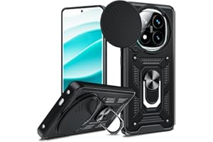 LeYi Funda para Xiaomi Redmi Note 14 Pro Plus/Pro+ 5G, Carcasa Cubierta de cámara Deslizante Proteger Anillo Soporte Silicona TPU Armor Bumper Case, Negro