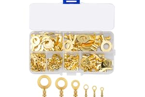 SOUNDZERO 150 Piezas Terminales de Cable con Anillo Latón, Redondos Terminales de Latón, Terminales de Cable de Conector de Cable de Crimpado de Latón, M3 M4 M5 M6 M8 M10, Surtido de Terminales, Latón