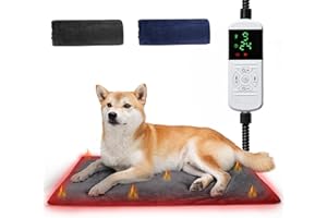 Angelpet Tappetino Riscaldante per Cani e Gatti L 45x70cm – Cuscinetto Elettrico per Animali Domestici, 9 Livelli di Temperatura (35-55℃), 14 Timer (0-12/24H), Cavo Anti-Morso 1,8m, 2 Fodere Lavabili