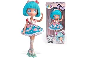 4SF - Hello Kitty Manga Doll Pretty Pink, Muñeca Fashion Japonesa con Looks a la Moda Manga, Figura de 19,5 cm con 15 Puntos de Articulación, Pelo Azul, Accesorios Incluidos, Famosa (HKTF0300)