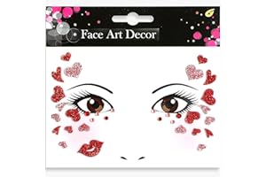 AUZLYA Gesichtstattoo Karneval,Gesichts-Tattoo Glitzer Herzen,Glitzer Köln Tattoos Aufkleber Gesicht,Love Face Tattoo Aufkleber,Amor Kostüm Damen Fasching Valentinstag Schminke Accessoires