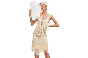 VILOREE Sukienka damska w stylu retro z lat 20. XX wieku, z cekinami, dekolt w kształcie litery V, Wielki Gatsby, impreza tematyczna