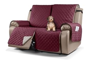 TAOCOCO Recliner Sofa Protector,2 Seater Recliner Covers,Waterproof Recliner Sofa Covers,Non Slip Recliner Chair Covers,Armchair Covers for Pets,Reclining Sofa Covers with Pockets(Wine Red)