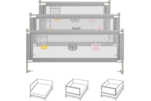 Joparri Barrera de cama para niños, 2 x 200 cm y 1 x 180 cm, altura ajustable de 70 – 98 cm, barrera para cuna, protección anticaídas, color gris bordado