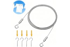 WOKICOR Lina stalowa z oczkami 6 m linka druciana 2 mm, regulowana długość zestaw napinający, osłonięty drut ze stali nierdzewnej jako linka do firanek, zasłona zewnętrzna, pomoc dla roślin pnących