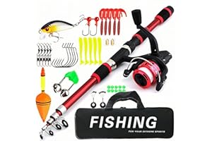 CALENXY Angelset für Kinder, Rot 1.8m Kinderangel Starter Set, Angelrute Set Kinder mit Angelrolle und Köder Set, Kohlefaser Rolle Angel Zubehör für Kinder von 3-10 Jahren Jungen Mädchen