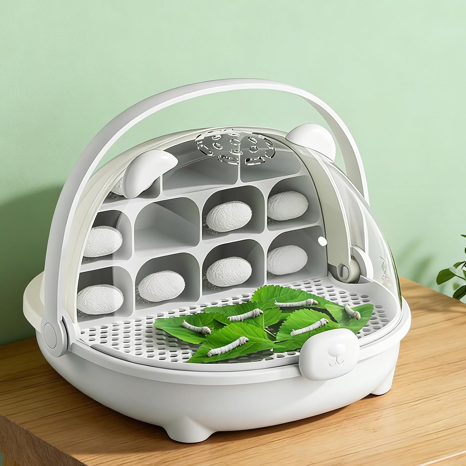Caja De Crecimiento De Gusanos De Seda, Cápsula Espacial para La Cría De Gusanos De Seda, Jaula De Hábitat Animal,Caja De Alimentación con Asa, para Cría De Gusanos Y Pequeños Reptiles (A)