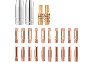 HNJKJEU MIG MAG Schweißbrenner Verschleißteile Set passend 15AK MB15 24 Stück 2 x Gasdüse 2 x Düsenstock 20 x Stromdüse M6 0,6mm 0,8mm 1,0mm Kontaktröhrchen Schweißzubehör für MB 15AK
