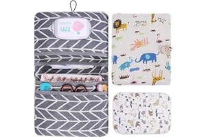 Aolso 2in1 Porta Pannolini Borsa, 2Pcs Pieghevole Borsa Fasciatoio, Trousse Per Cosmetici, Alta qualità Portatile Piccola Organizer Per La Mamma(tema animale)