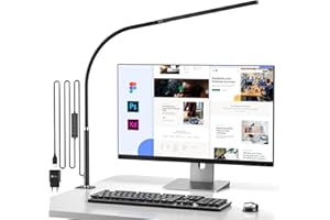 VERSKI LED Schreibtischlampe, Schreibtischleuchte für das Homeoffice, Schwanenhals Klemmleuchte, Bürolampe, 5 Farbmodi & Helligkeit, Klemmlampe, Klemmleuchte zum Zeichnen, Lesen und Studieren, Mattschwarz