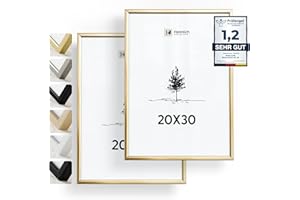 Heimlich® 2x Marco de fotos 20x30 cm Aluminio Dorado marcos cuadros | Vidrio Acrílico Irrompible Grano Visible Duradero Fácil de Colgar | Para Decoración de Pared y Decoración Hogar marco 20x30 cm