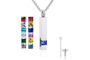 MUERDOU Urn Necklace for Ashes Birthstone Cuboid Cremation Jewelry Keepsake Holder Memorial Locket Necklaces Pendant