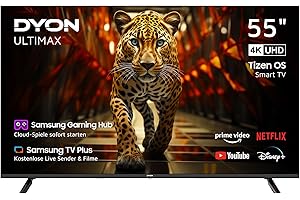 DYON ULTIMAX 55U-TI – 55 Zoll (139 cm) 4K Ultra-HD Smart TV mit Samsung Tizen OS, Triple Tuner (DVB-C/-S2/-T2), Samsung Smart & Gaming Hub, Prime Video, Netflix, Disney+ [2024]