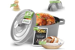 Ottia Pentola in ghisa per pane, ideale per il pane, forno olandese, teglia da 6 l, con gommini sul coperchio, adatta per tutti i piani cottura, rivestimento smaltato, incluso libro di ricette, ST26