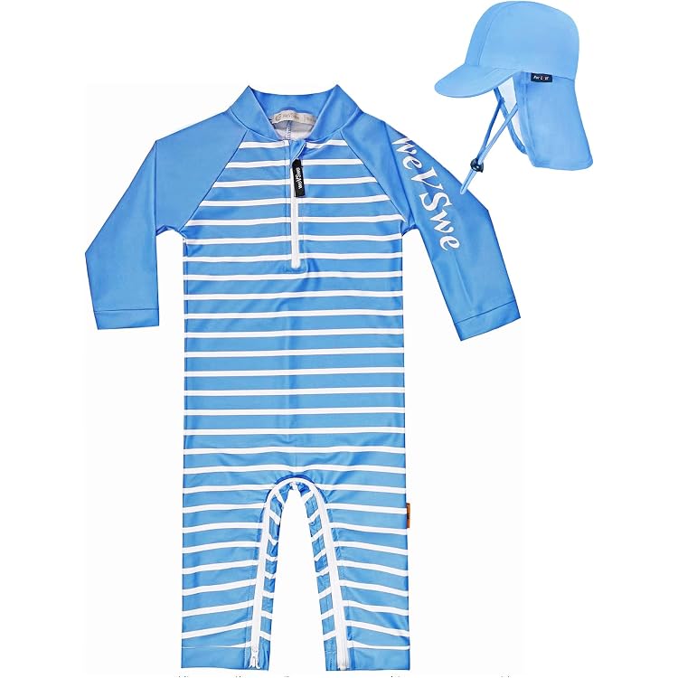 Combinaison UV50+ Bébé Garçon ADAVERANO - Zip Avant Intégral, Avec Chapeau De Soleil - Protection Solaire Plage/Piscine