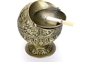 BTSKY Vintage Cendrier Coupe-Vent avec Couvercle - Porte-Cendres Cendrier Cendrier Motif Fleur Rétro pour Usage Extérieur et Intérieur, Décoration de Bureau à Domicile Rétro, Bronze vert