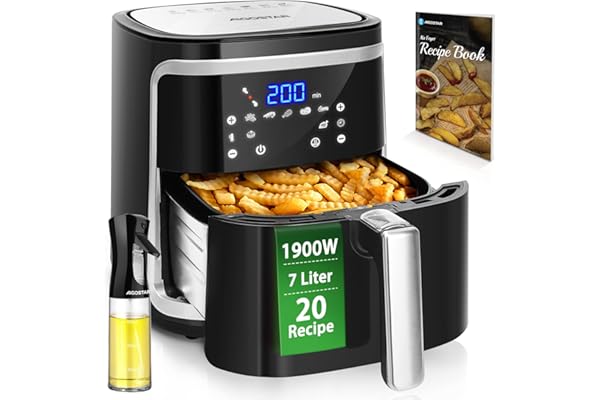 Aigostar Cube - Freidora de aire XXL, 1900W, 7L Air fryer. Libro de recetas incluido, panel LED táctil. Doble uso: con cesta 