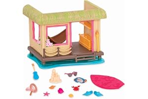 Li'l Woodzeez 6252Z Li’l Woodzeez – Tiki 18pc Toy Set with Play Hut, Fish, and Watersport Accessories – Miniature Houses and Playsets for Kids Age 3+, Multi-Color