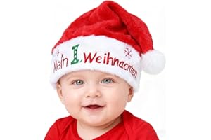 DPKOW Geschenk Mein Erstes Weihnachten Baby Weihnachtsmütze, Nikolausmütze Baby Weihnachtsoutfit Weihnachtskostüm Accessoires, Plüsch Samt Weihnachtsmannmütze Weihnachts Mütze 4-12 Monate