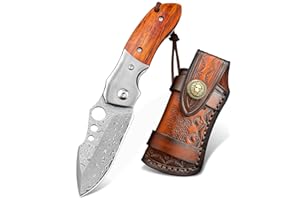 NedFoss Navaja de Damasco, navaja de Damasco afilada, navaja para exteriores, navaja plegable, navaja de una mano, apta para regalo, colección