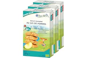 FLEUR ALPINE Biscuits Bébé au Jus de Pomme, 3x120g I Collation Alimentaire Complet pour Tout-Petits à Partir de 6 Mois et Plus I Biscottes à Grignoter au Blé Entier sans Sucre Ajouté I 18x2 Biscuits