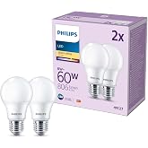 PHILIPS - Classic Matte LED Bulb 8W (Eq. 60W) 806 Lumens, E27 Socket, Warm Light (2700K) - Pack of 2 Bulbs
