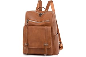 UBAYMAX Womens Brown Leather Backpack, Small Ladies Leather Backpack Rucksack, Fashion Girls Waterproof 13.3 inch Backpack Bag for Woman Daypack Travel Back Pack Purse with Water Bottle Holder