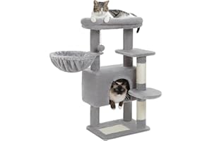 PETEPELA Árbol para gatos de interior de 88 cm, con hamaca, centro de actividades para gatos, con cama extraíble, color gris