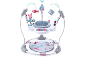 LADIDA Stationary Jumper Jumperoo Baby Activity Centre with Interactive Toys- 360° Rotating Seat, Musical Toys, and Adjustable Heights (Nordic Forest Pink)