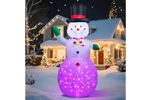 VINTONEY Decoración Exterior – Muñeco de Nieve Inflable 6FT/183 cm con Luces LED Que Cambian de Colores – Muñeco Hinchable para Jardín, Patio y Entrada – Figuras de Exterior con Luces