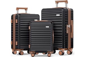 SHOWKOO Suitcase Sets 3 Piece Hardshell 100% PC Expandable Lightweight Carry on Travel Hand Luggage with Double Spinner Wheels & TSA Lock, Elegant Black