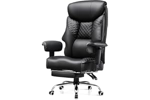 COMHOMA Gamingstol för stora och tunga personer, ergonomisk kontorsstol upp till 180 kg, 3D-sittkudde, justerbar med fotstöd, PU-läder, hög komfort för kontor och gaming