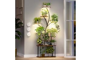 VTSHENY 9 Niveaux Support Plantes D'intérieur avec Lampe pour Plantes, 161CM S-Forme Grand étagère Plant En Métal Peut Plusieurs Plantes, étagère de Présentation Porte Plante, Salon, Terrasse, Balcon,Chambre