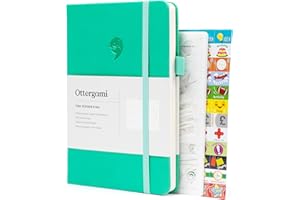 Ottergami Bullet Journal Pointillé A5, 200 Pages, Sarcelle, Carnet de Notes 15 X 21cm, Essential Papier 100g/m² Contre Les Bavures, avec Élastique Pochoirs, Autocollants, Portestylo