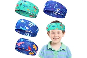 IHLOOTD Bandeau Sport Enfant 4 Pièces Bandeau Cheveux Garcon Running Serre Tete Anti Transpiration pour Courir, Football, Cyclisme, Entraînement