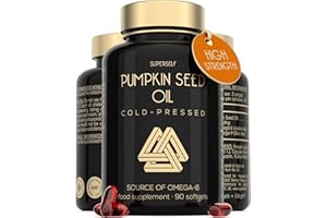 SUPERSELF Pumpkin Seed Oil Capsules 3000mg – Cold Pressed Pumpkin Seed Oil for Hair Growth & Bladder Support – 100% Pure, No Additives – High in Omega 6 & 9 - UK Made Supplement - 90 Softgels Easy to Swallow