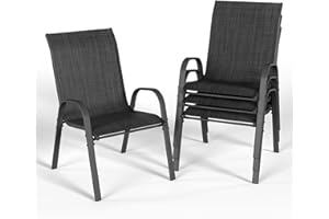 UDPATIO Stackable Garden Dining Chairs Set of 4, Outdoor Patio Chairs with High Back, Breathable Textilene Seat and Steel Frame for Garden, Balcony, Backyard, Black