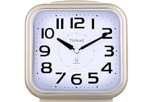 TINLOAD Leiser analoger Wecker, 14 cm, kein Ticken, sanftes Aufwachen, Pieptöne, zunehmende Lautstärke, batteriebetriebene Schlummer- und Lichtfunktionen, einfache Einstellung, Gold (Beste für ältere