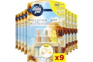 Ambi Pur 3Volution, Profumatore per Ambienti, Oro e Fiori di Vaniglia, 9 Ricariche, Deodorante ambiente Elimina Odori, Fino a 90 giorni di Profumo per Ricarica