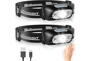 Glangeh Powerful LED Headlamp with Motion Sensor, IPX6 Waterproof, 4 Lighting Modes, USB Rechargeable Professional Front Light, Safety Light for Fishing, Camping, Running, Emergency