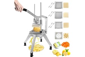 VEVOR Cortador de Patatas Fritas Profesional 4 Cuchillas de Acero Inoxidable Hoja 1/4" 1/2" 3/8" Multifuncional con Mango, para Verduras, Cebolla, Tomate