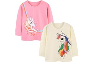 Pilipulu Camiseta de Manga Larga para Niña Pack de 2 Camisetas de Algodón Bebé Niña Casual T-Shirt de Unicornio para Infantiles 3-9 Años
