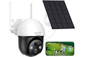 DEKCO 2K Security Camera Outdoor Wireless Solar, CCTV Camera Systems with Color Night Version, WiFi Camera, 360° Pan & 90° Tilt Camera, Motion Detection & Siren, IP65, Two-Way Audio