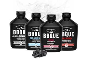 ‎BBQUE BBQUE - BBQ-Saucen Set "Baconlicious 4" Squeeze-Flaschen 4x400 ml Vorteilspack - Barbecuesauce Bundle (Original, Grill & Buchenholz, Chili & Kren, Bacon) - Ideal zum Grillen, für Marinaden & als Dip