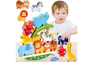 Maxricus Montessori Toys for 1 2 3 Year Old Boys Girls Gifts - Wooden Animal Toy for Toddlers,Stacking Blocks Toy,Colorful Animal Building Toys,Birthday Gifts for 1 2 3 Year Old Boys Girls Presen