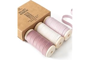 Vitalizart Cinta de Terciopelo Rosa & Blanco 0,95 cm x 13,7 m con Carrete de Madera, Cinta de Tela 3 Rollos x 4,57 m para Adornos Navideños, Manualidades & Coronas de Regalo