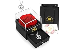 EGEKTBH Gifts for Mum, Preserved Eternal Rose Gift Box with Love You Necklace, Artificial Rose Gifts for Mum Her for Birthday, Anniversary, Valentines Day, Xmas